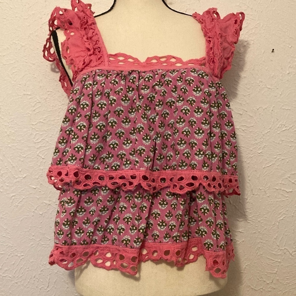 Jennifer & Grace Eyelet Trim Tiered Blouse